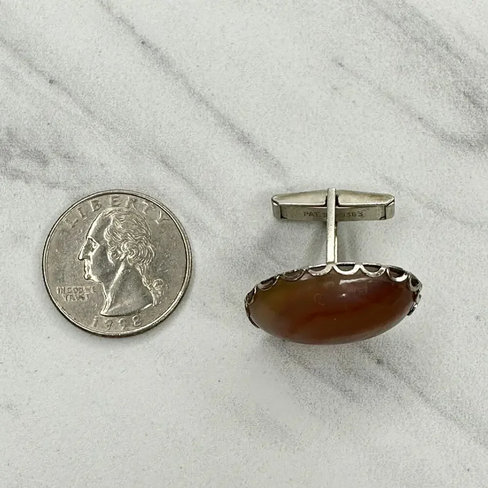 Harvey Avedon Vintage Silver Tone Cabochon Patent 2920363 Single Cufflink